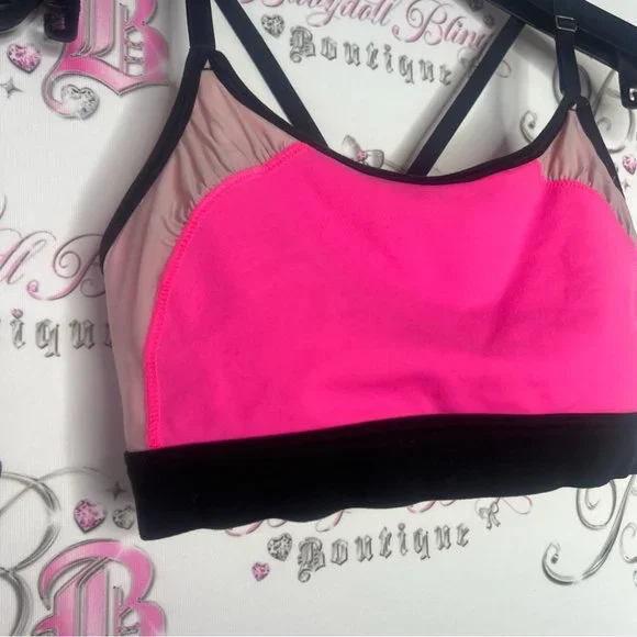 Victoria’s Secret sports bra neon pink with Rutching racer back strapping logo - Picture 2 of 7